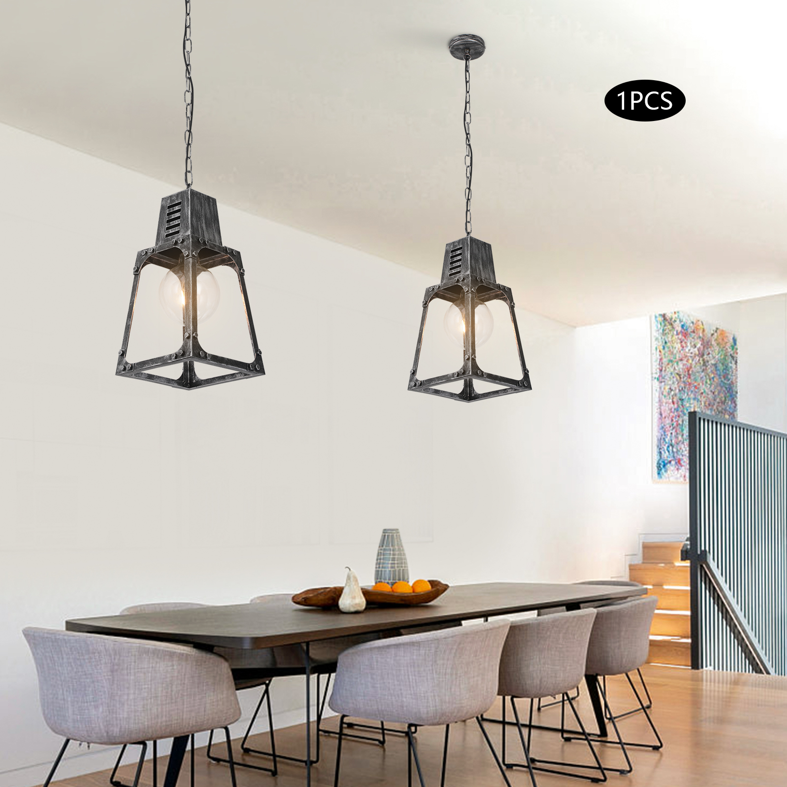 Bauernhaus-Kronleuchter für Esszimmer, rustikale Kücheninsel-Leuchte, 1-flammige lineare Pendelleuchte, Kronleuchter, quadratische Deckenleuchte aus Metall