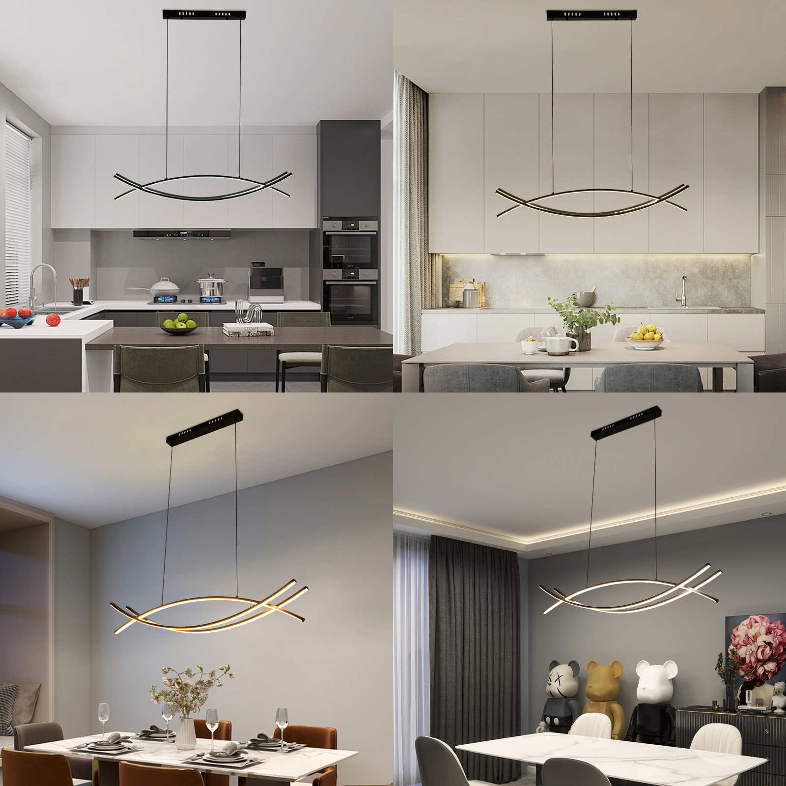 Minimalistischer LED-Kronleuchter mit geschwungener Linie