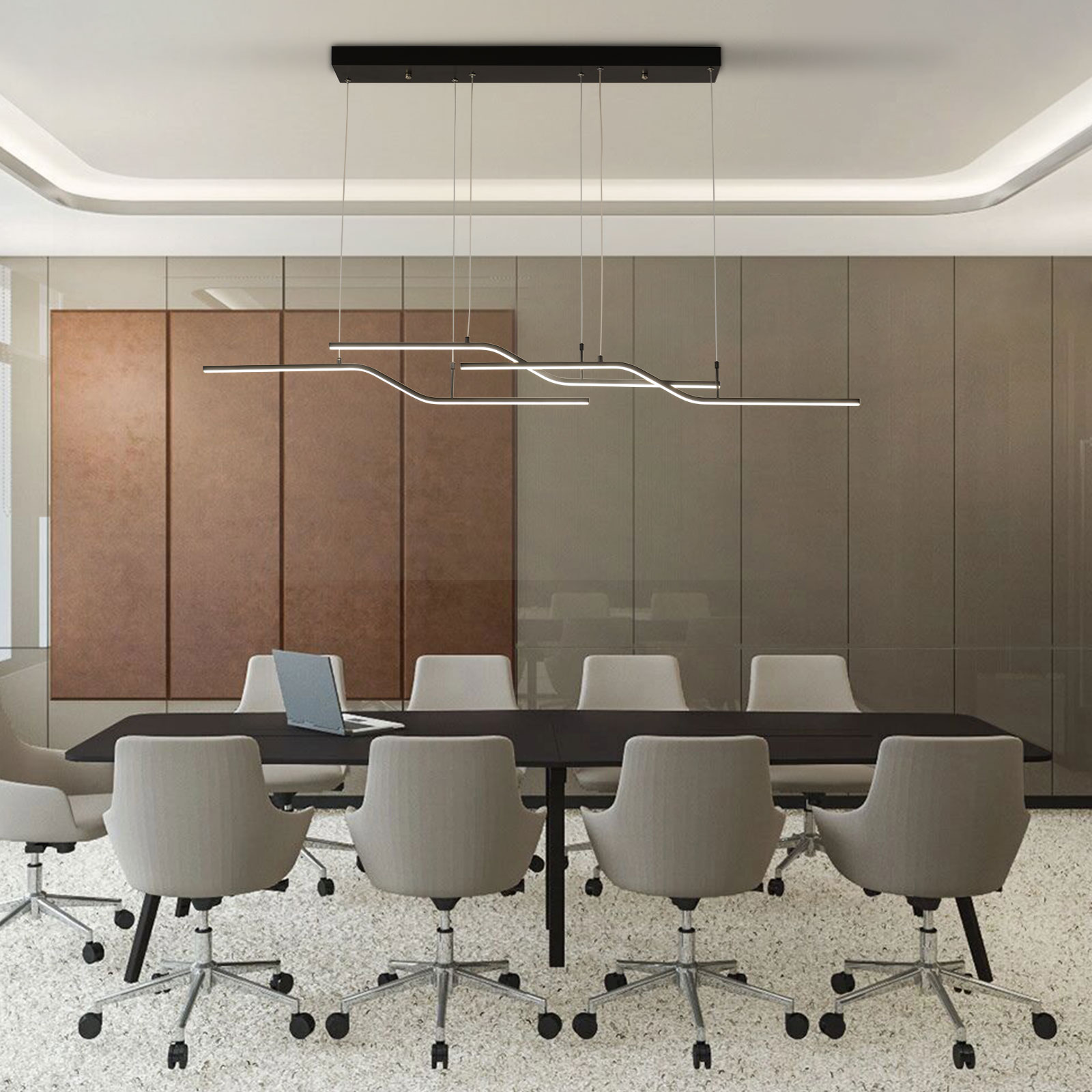 3 - Licht Küche Linear LED Anhänger Geeignet Für Die Wohnzimmer Küche Balkon Flur Bad Keller Fernbedienung Schwarz