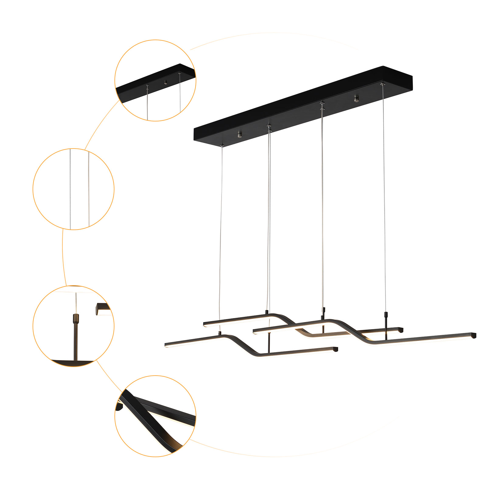 3 - Licht Küche Linear LED Anhänger Geeignet Für Die Wohnzimmer Küche Balkon Flur Bad Keller Fernbedienung Schwarz