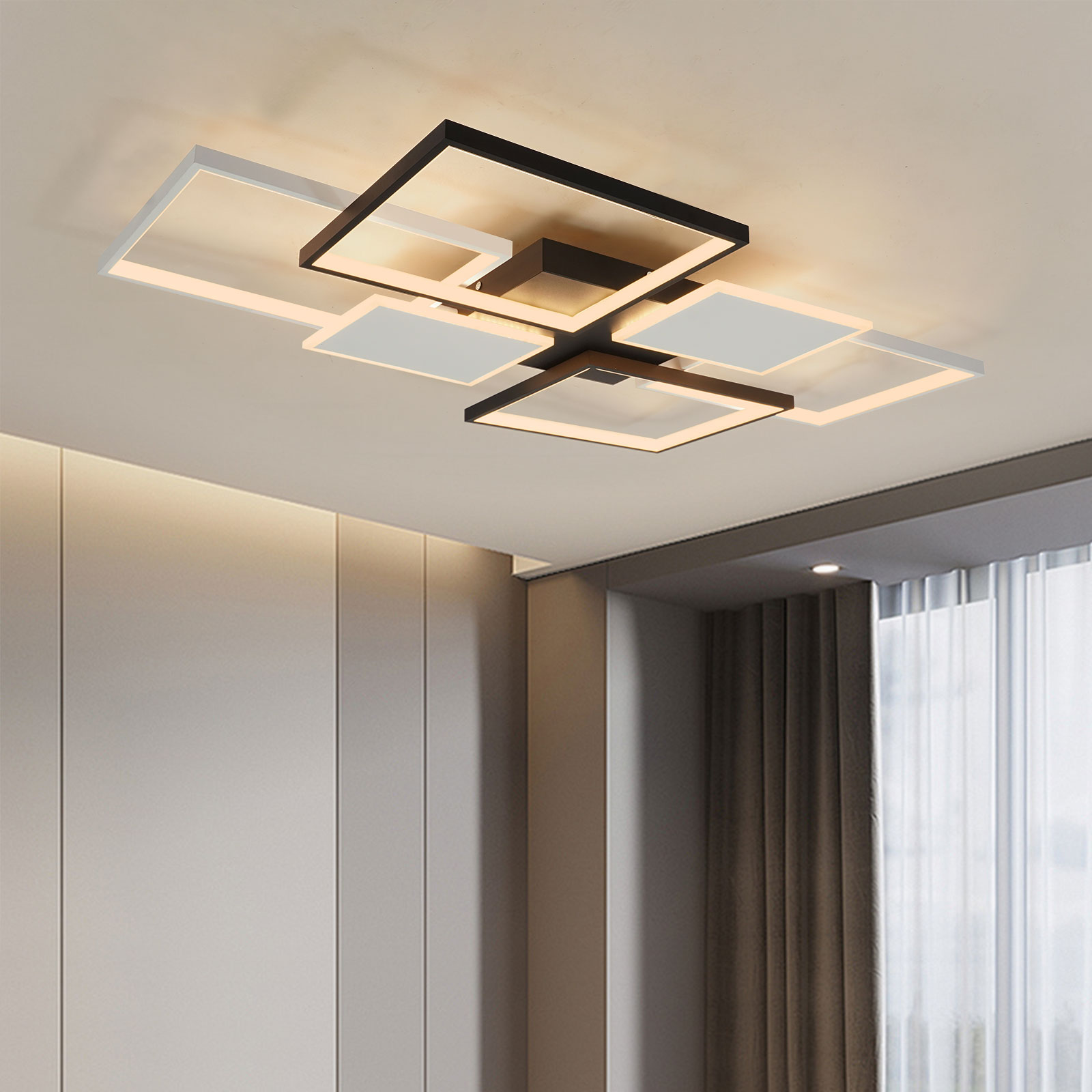 110cm Black Pendant Lighting Fixture, Dimmable Ceiling Light Fixture, Modern LED Ceiling Light