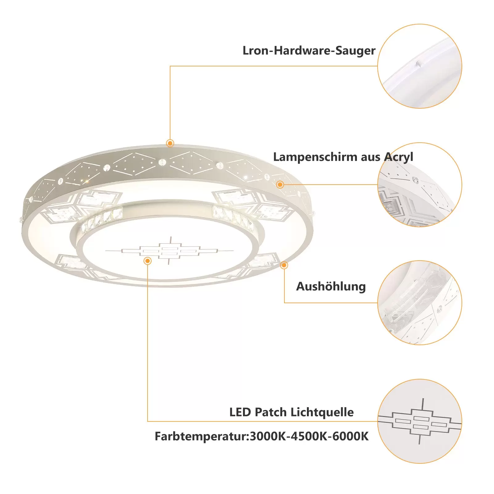 60cm LED Deckenleuchte Dimmbar Deckenlampe 3-Farbige Wohnzimmer Arbeitszimmer