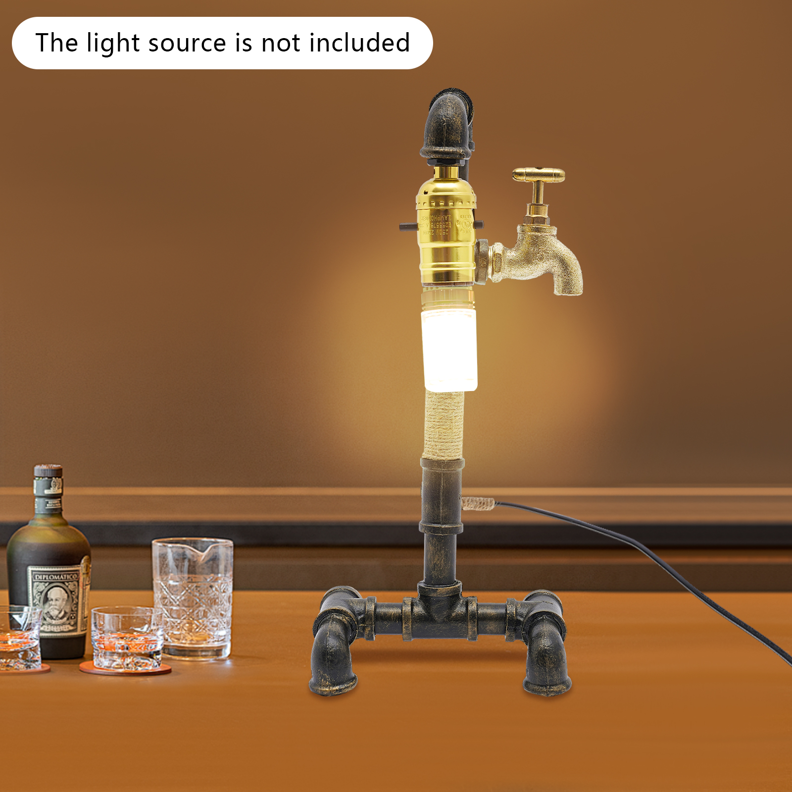 Tischlampe Schreibtischlampe Kreative industrielle Wasserrohrlampe für das Bett (ohne Glühbirne)