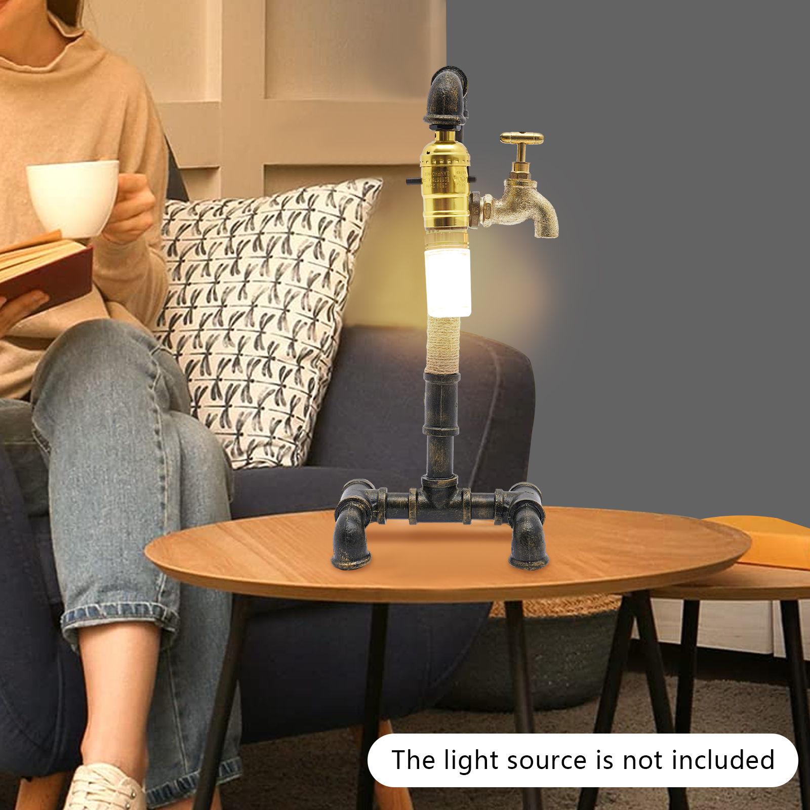 Tischlampe Schreibtischlampe Kreative industrielle Wasserrohrlampe für das Bett (ohne Glühbirne)