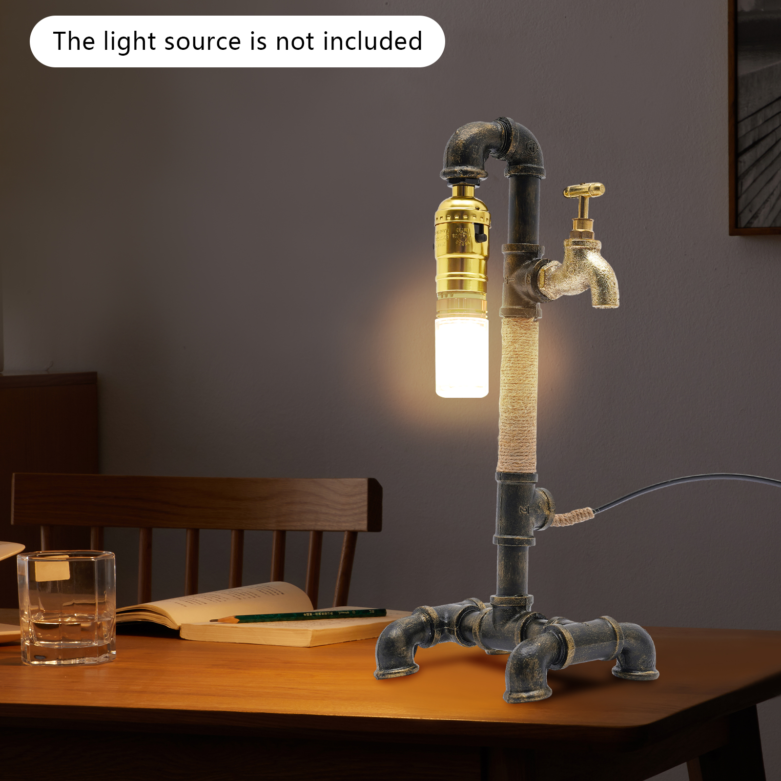Tischlampe Schreibtischlampe Kreative industrielle Wasserrohrlampe für das Bett (ohne Glühbirne)