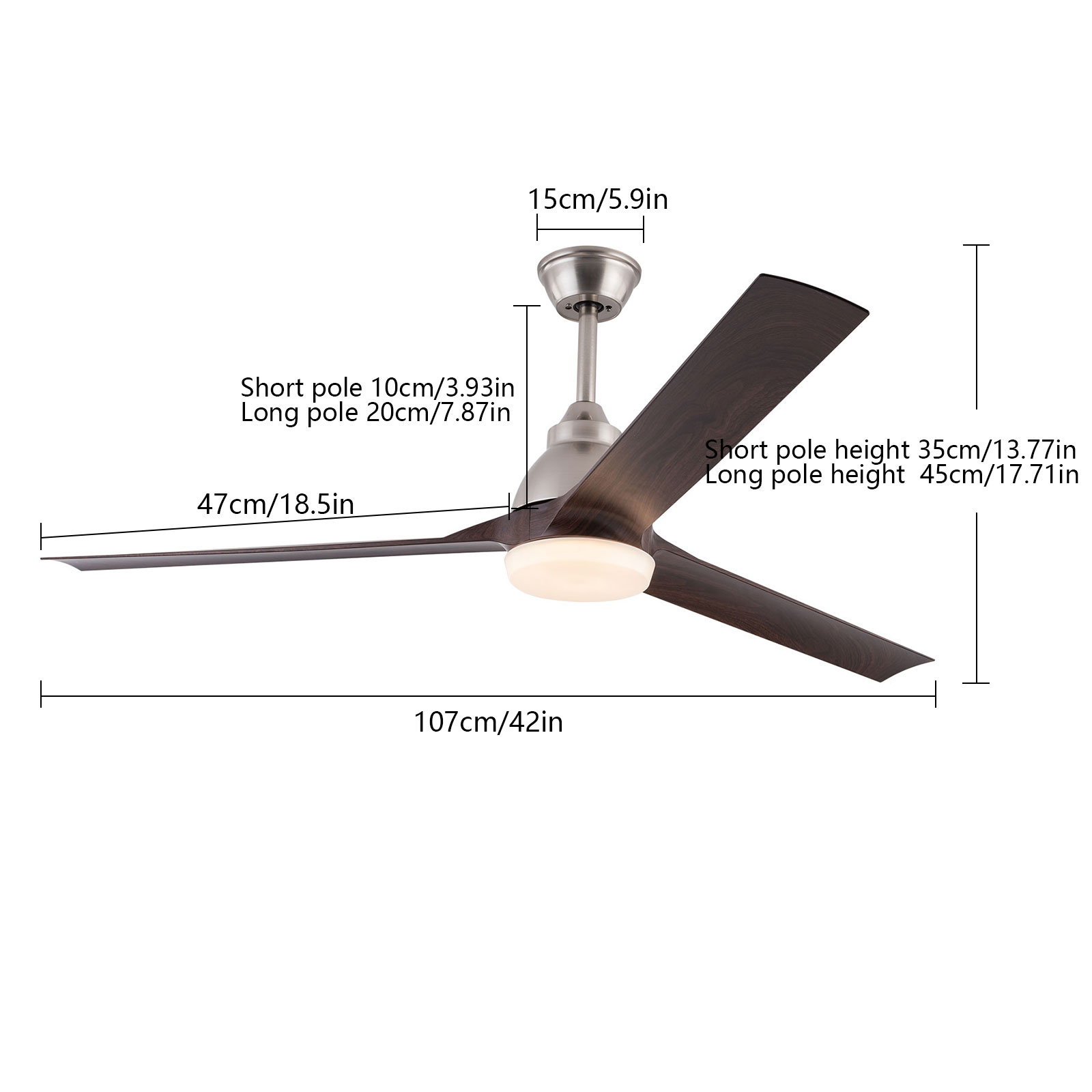 42 Zoll Deckenventilator Licht mit Fernbedienung 45W Weißes Licht Warmes Licht Neutrales Licht