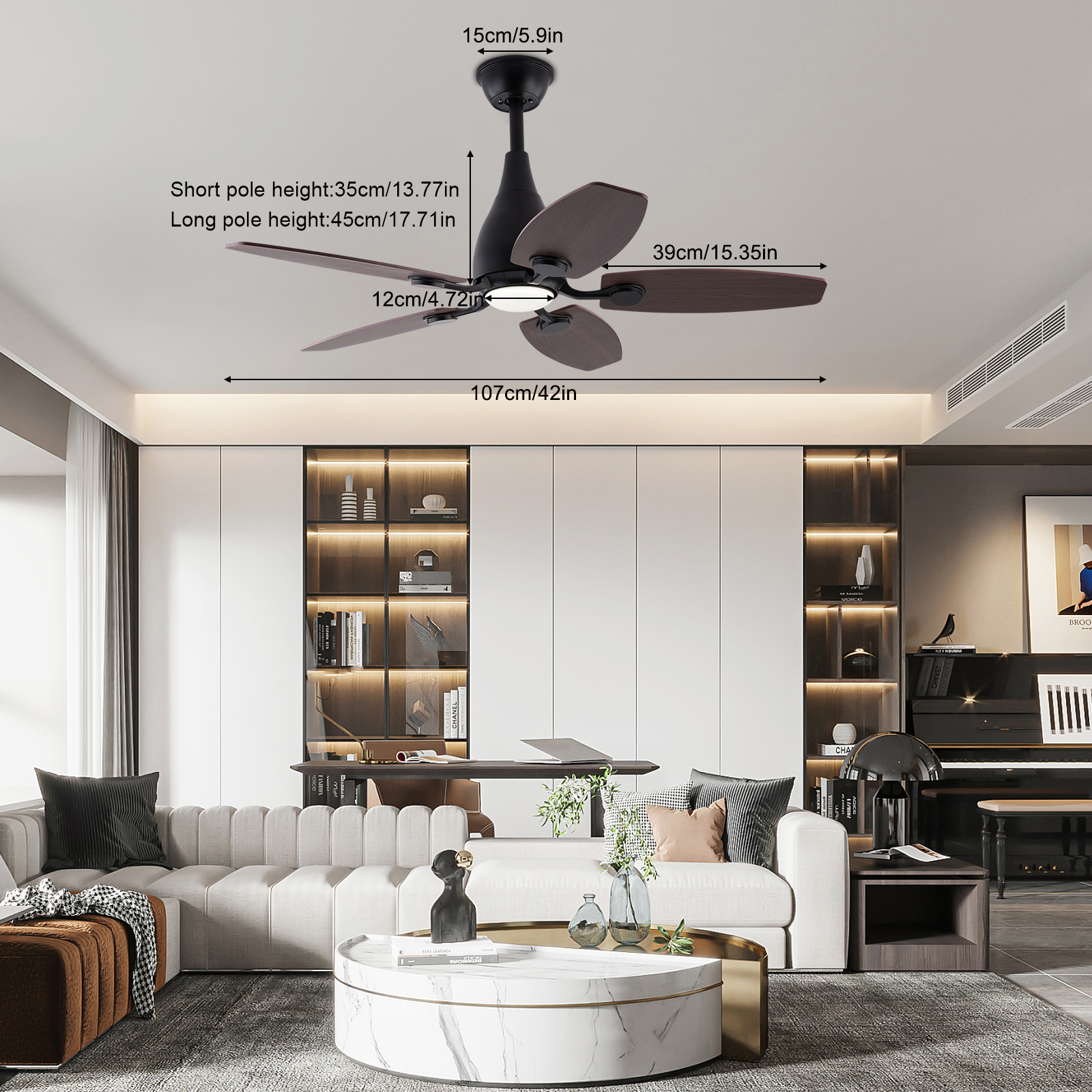 3 Farben LED Deckenventilator Licht, Deckenventilator Licht mit Fernbedienung, Schwarz