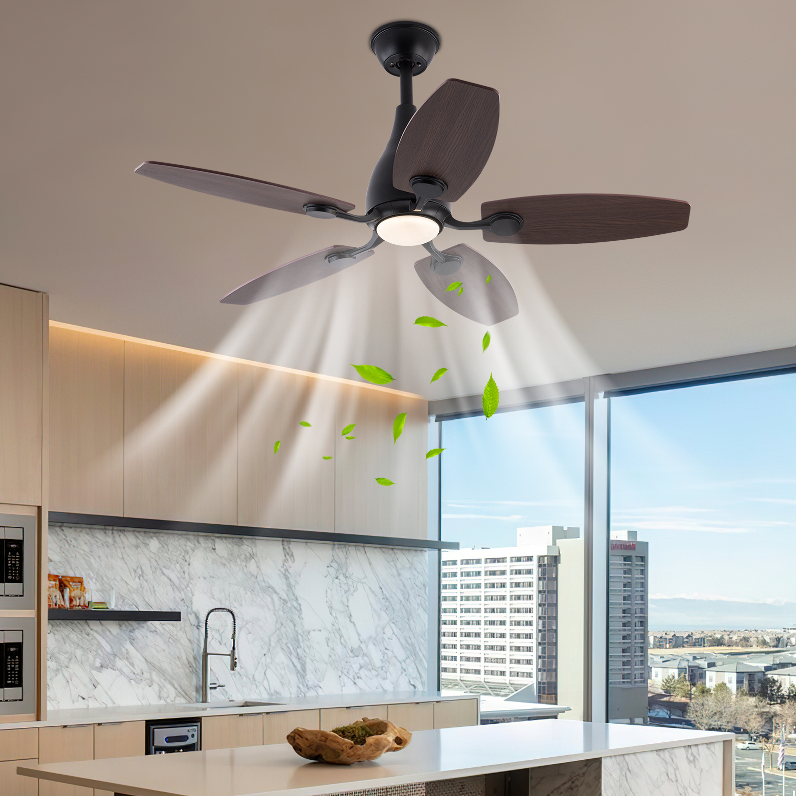 3 Farben LED Deckenventilator Licht, Deckenventilator Licht mit Fernbedienung, Schwarz
