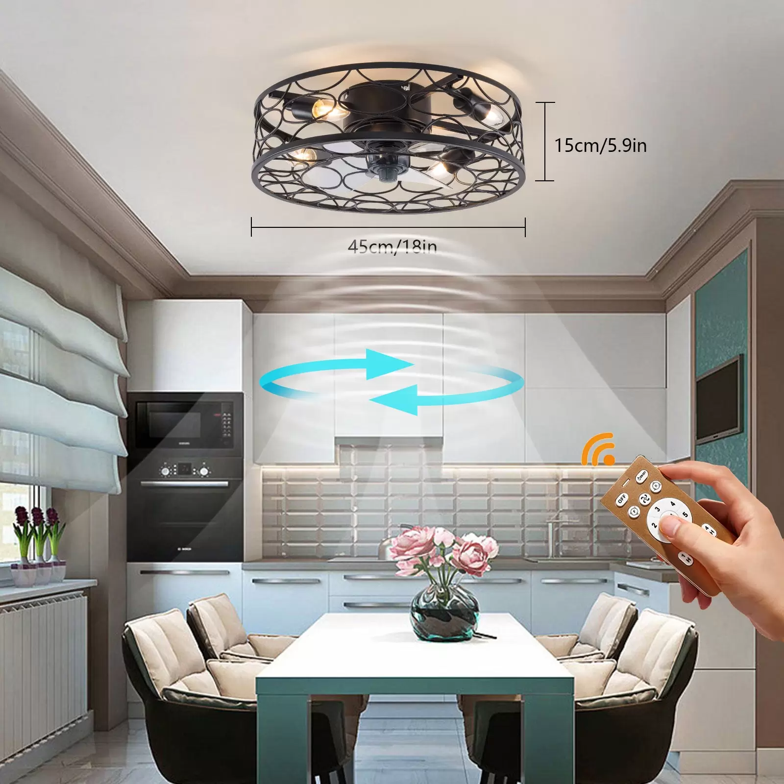 Deckenventilator mit Beleuchtung, Lampe mit Ventilator und Fernbedienung Timer