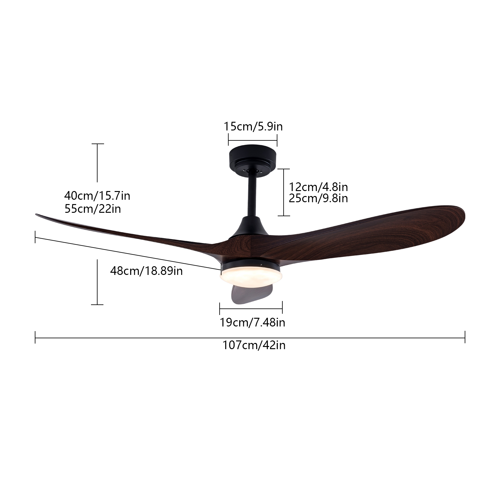 Deckenventilator mit Fernbedienung und LED-Licht, Lichtfarbe: warm, neutral, weiß