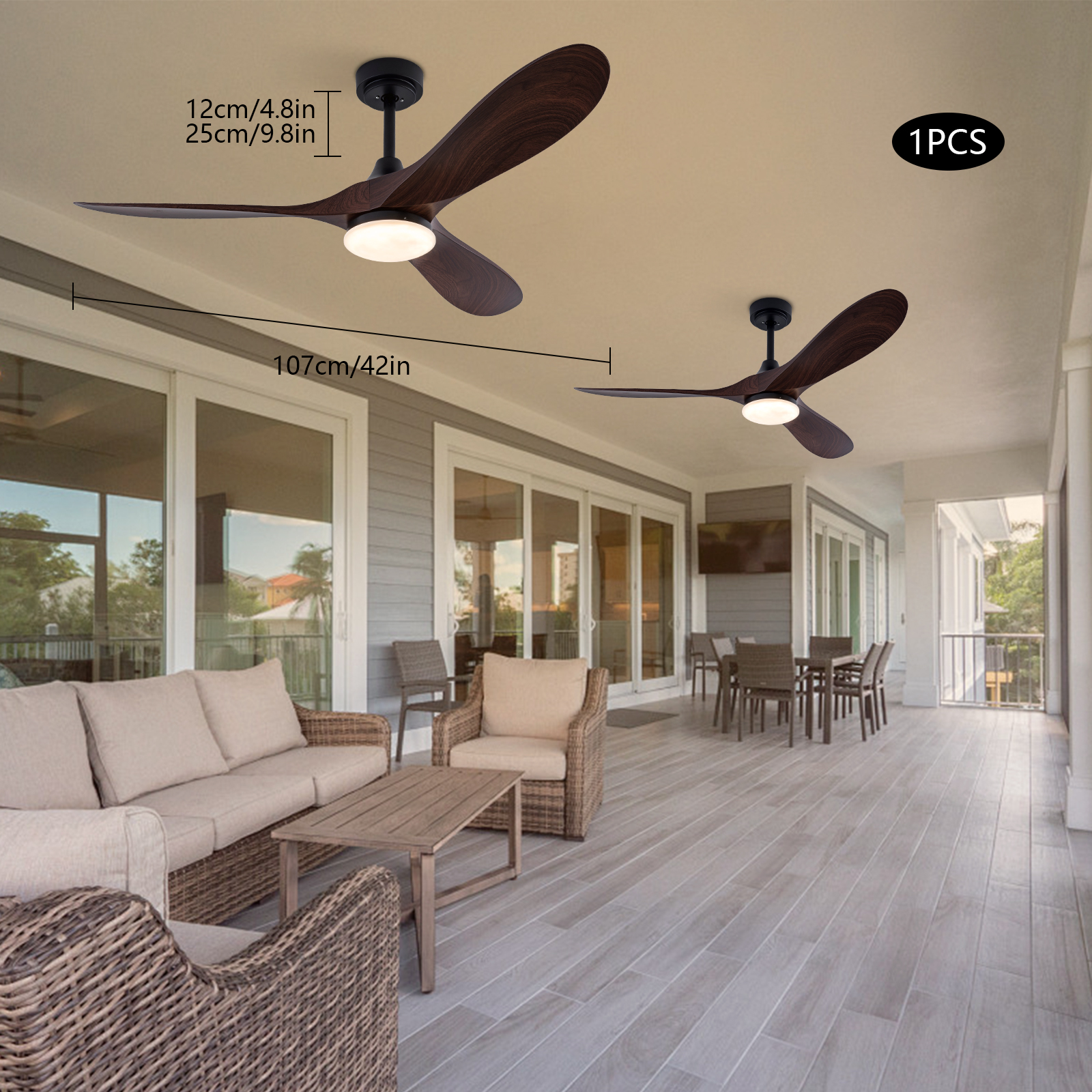 Deckenventilator mit Fernbedienung und LED-Licht, Lichtfarbe: warm, neutral, weiß