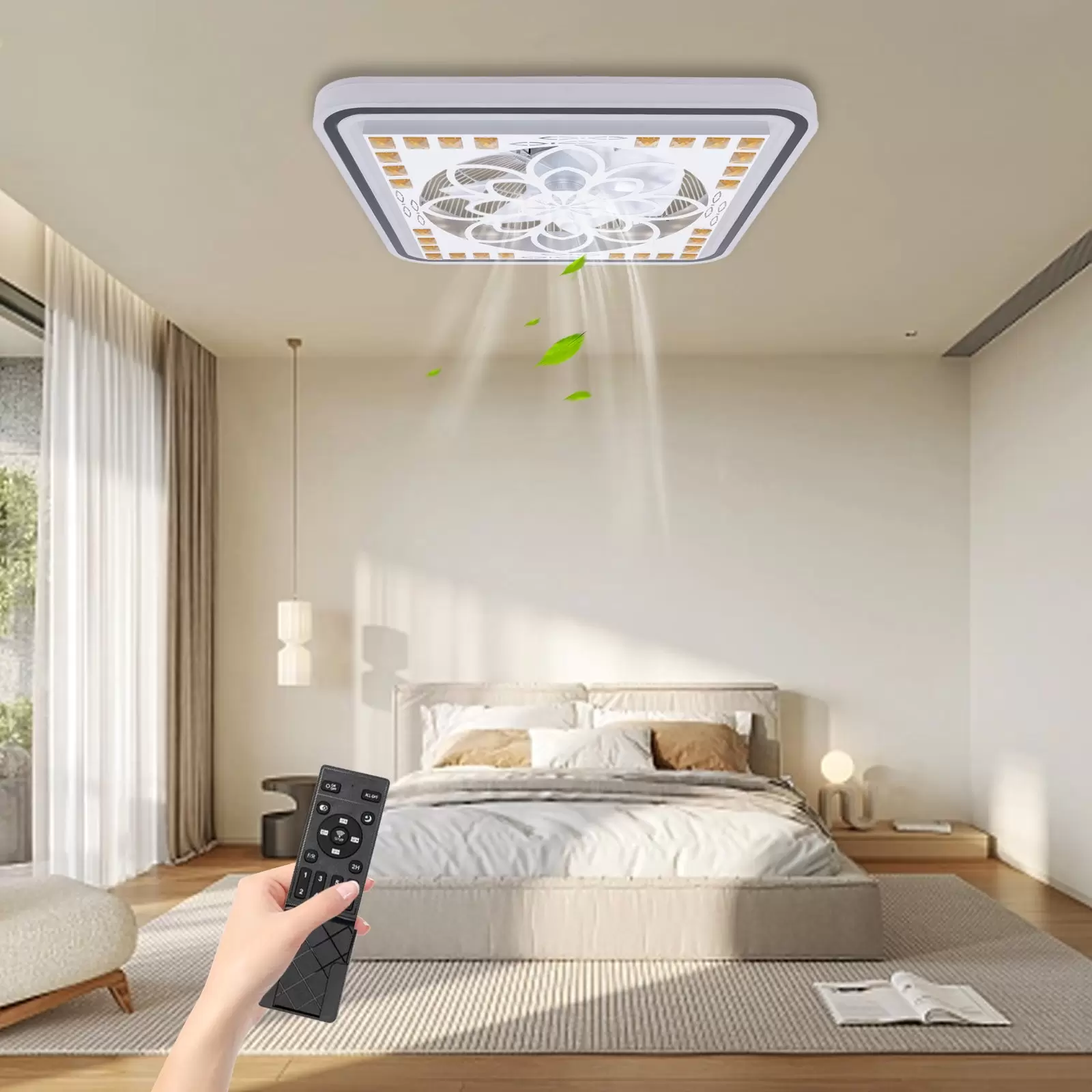 Quadratischer Beleuchtungsventilator LED-Licht mit Fernbedienung verstellbarer Ventilator Deckenleuchte