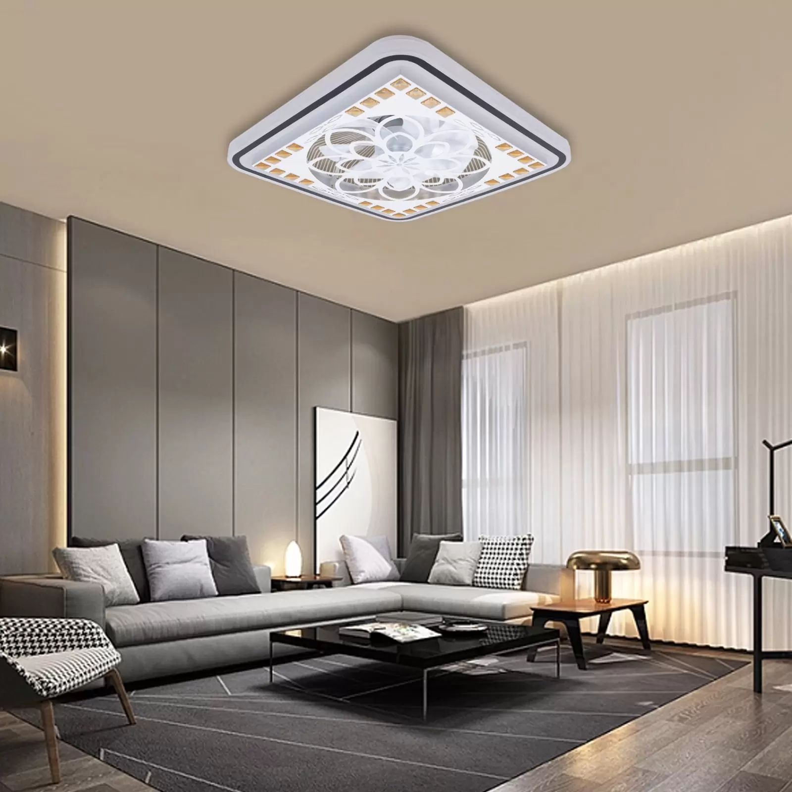 Quadratischer Beleuchtungsventilator LED-Licht mit Fernbedienung verstellbarer Ventilator Deckenleuchte