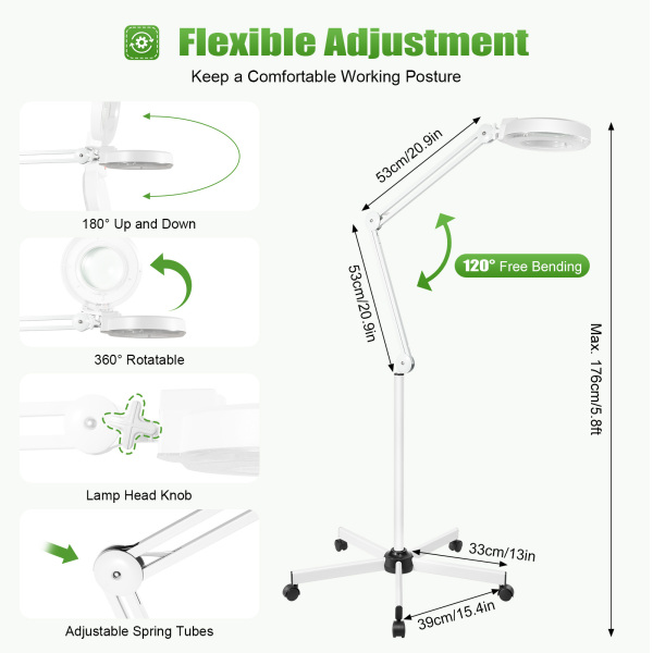 24W Lupenlampe Kosmetik mit standfuß Einstellbarer Winkel LED Lupenleuchte Kosmetiklampe