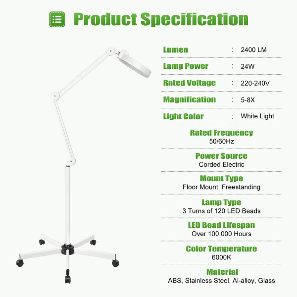24W Lupenlampe Kosmetik mit standfuß Einstellbarer Winkel LED Lupenleuchte Kosmetiklampe