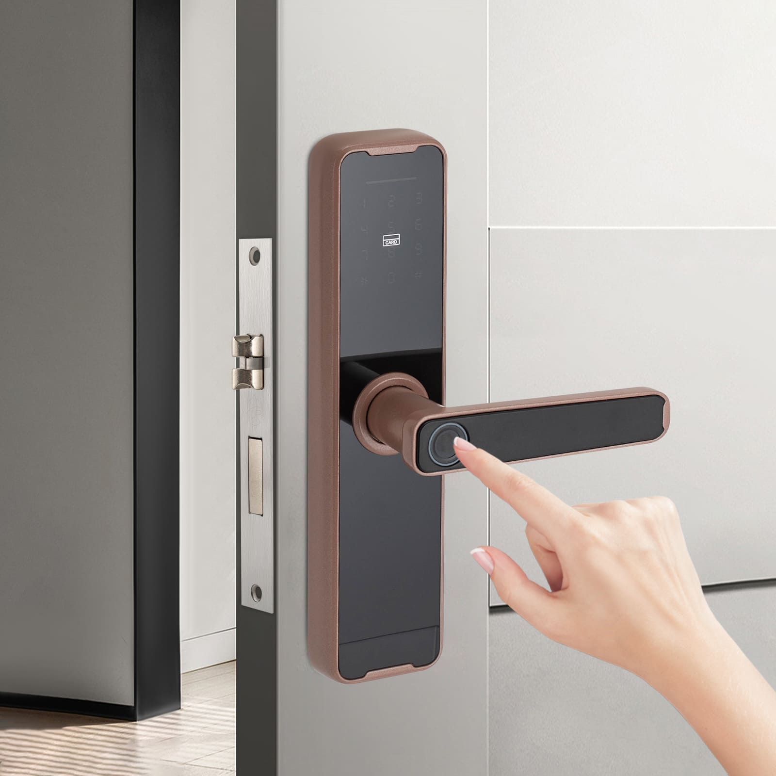 Türschloss mit Fingerabdruck, intelligenter Türgriff, biometrisches Türschloss (Roségold) Türschloss mit Fingerabdruck, intelligenter Türgriff, biometrisches Türschloss (Roségold)