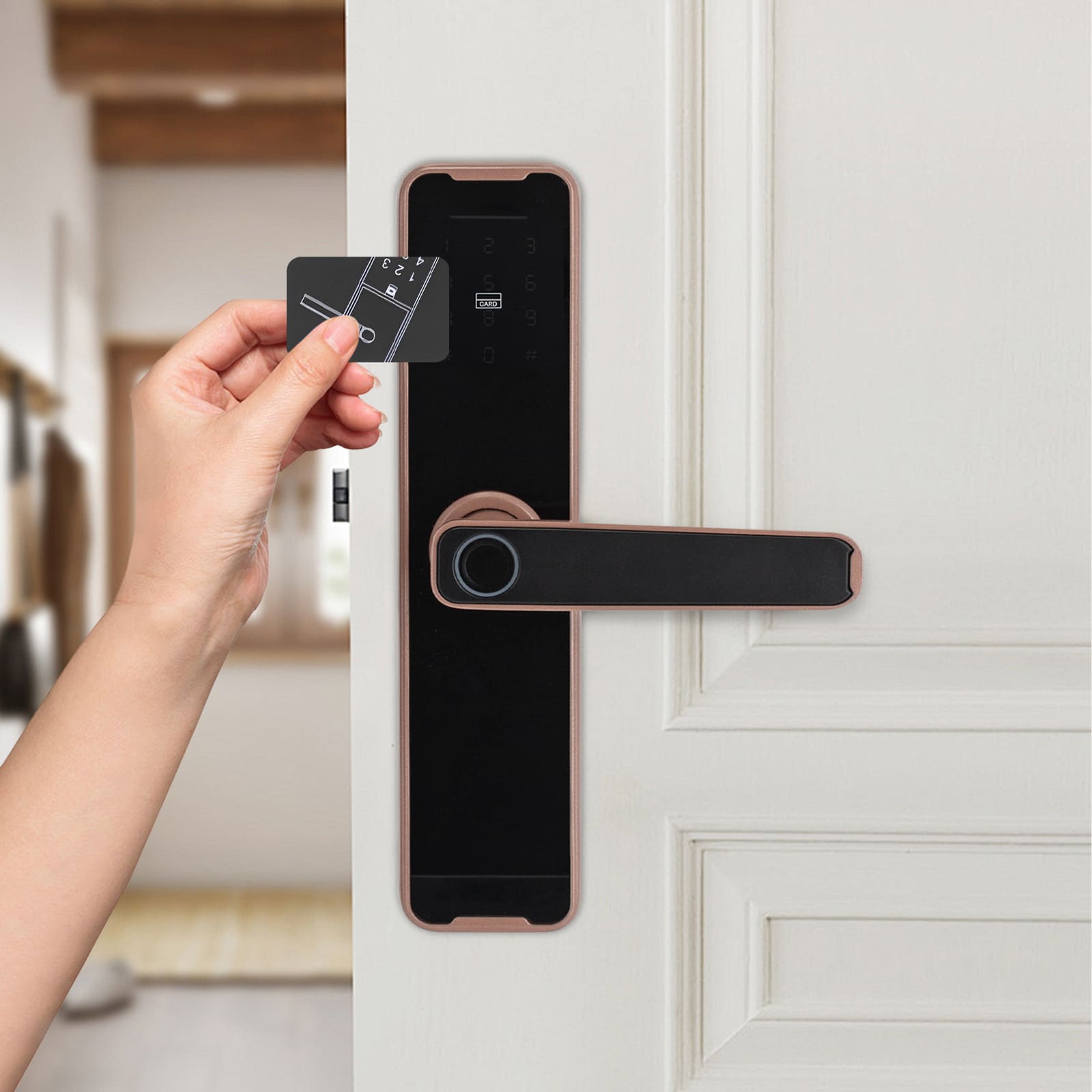 Türschloss mit Fingerabdruck, intelligenter Türgriff, biometrisches Türschloss (Roségold) Türschloss mit Fingerabdruck, intelligenter Türgriff, biometrisches Türschloss (Roségold)