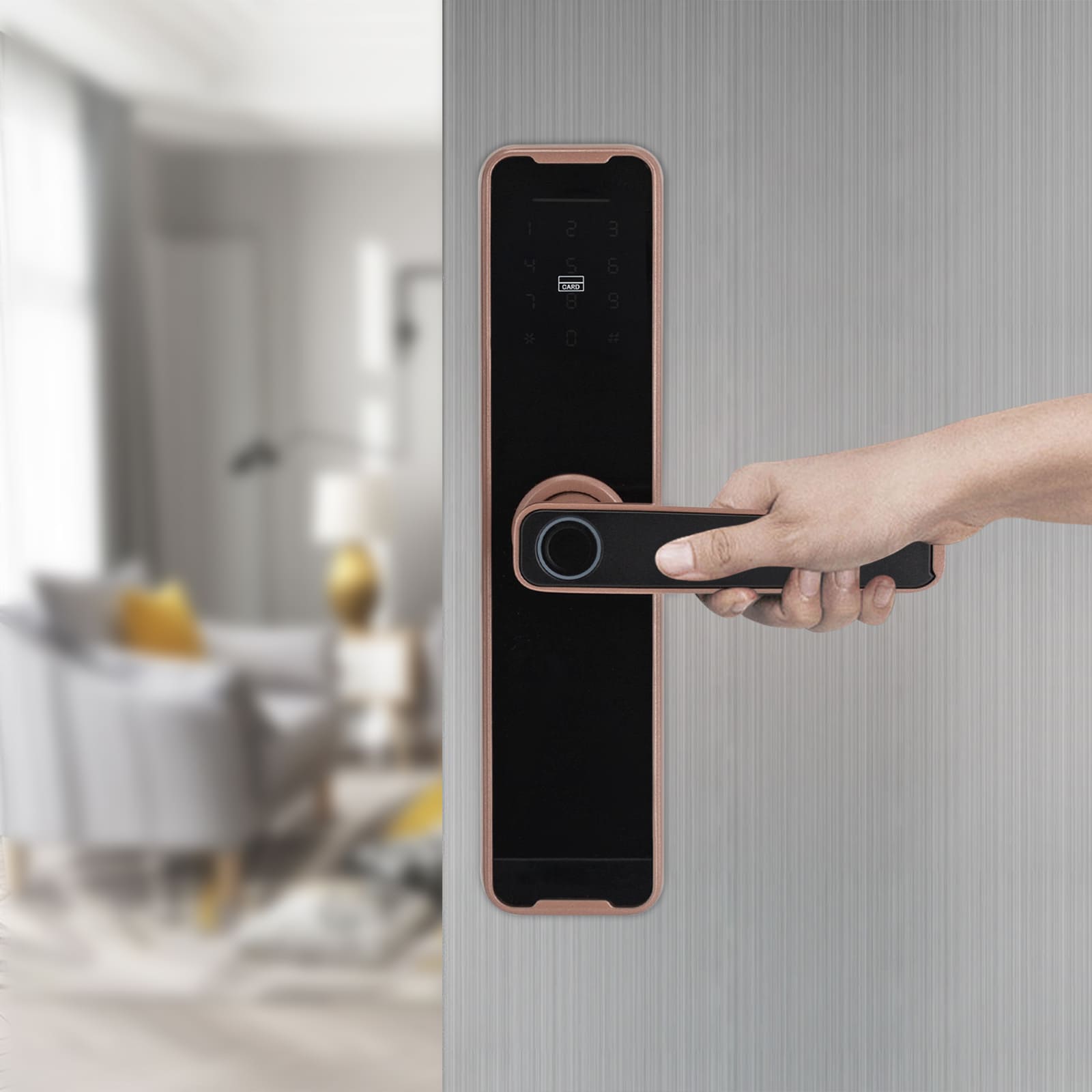 Türschloss mit Fingerabdruck, intelligenter Türgriff, biometrisches Türschloss (Roségold) Türschloss mit Fingerabdruck, intelligenter Türgriff, biometrisches Türschloss (Roségold)