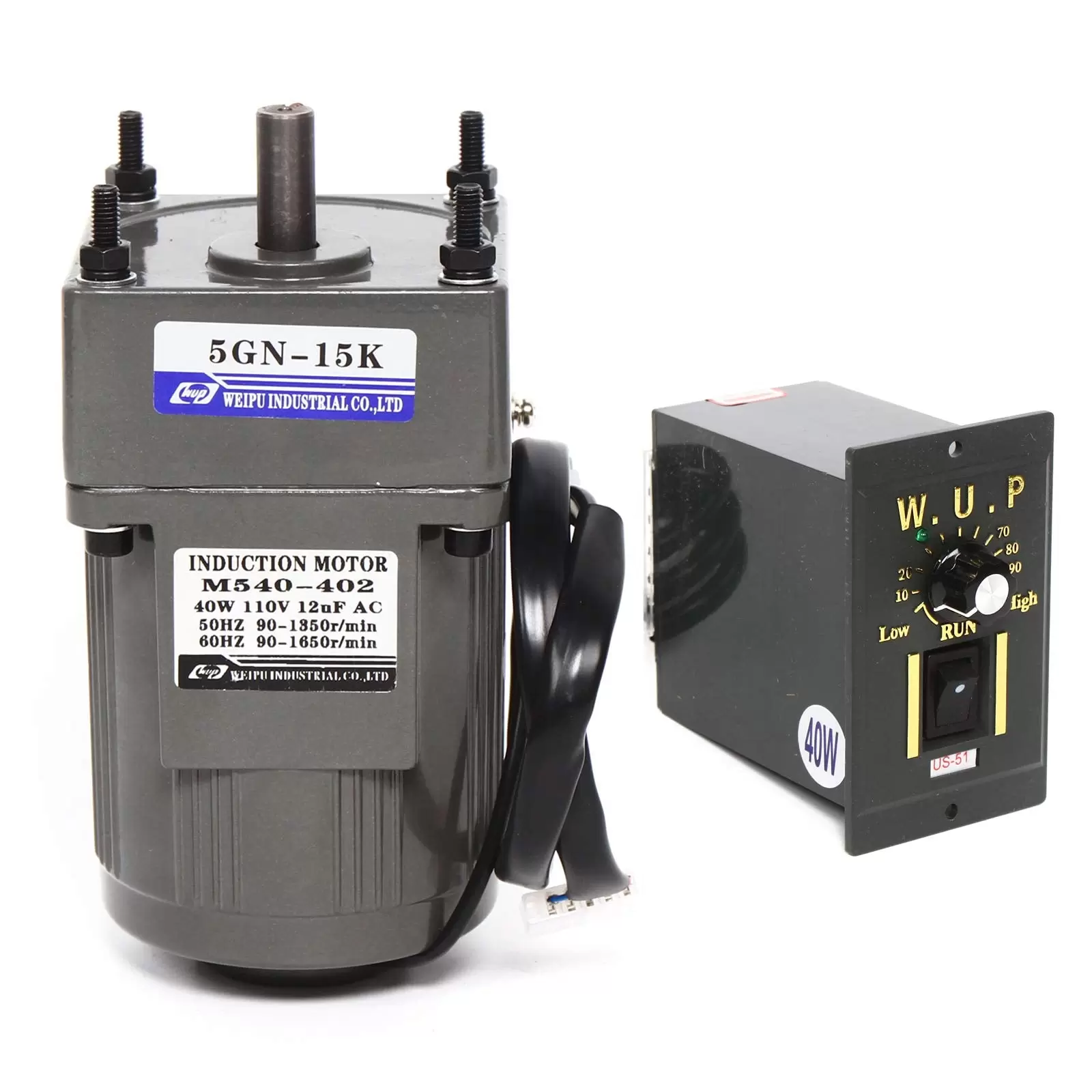 40W 220V Getriebemotor Elektromotor Wechselstrom mit Drehzahlregler, 1:15(15K), 90U/min