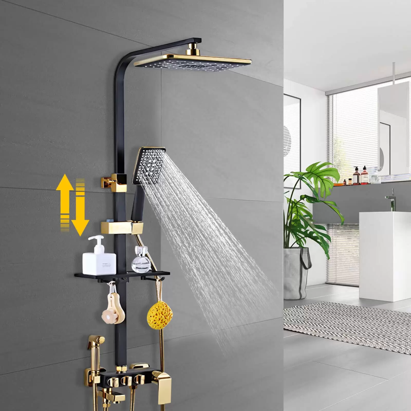 Duschsystem , Edelstahl Regendusche Duschset Duschgarnitur mit Ablage, Duschkopf