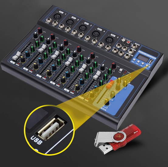 Digitaler Audio Mixer - 7-Kanal Sound Mixing Console, Digitales Mischpult für Aufnahme DJ Network