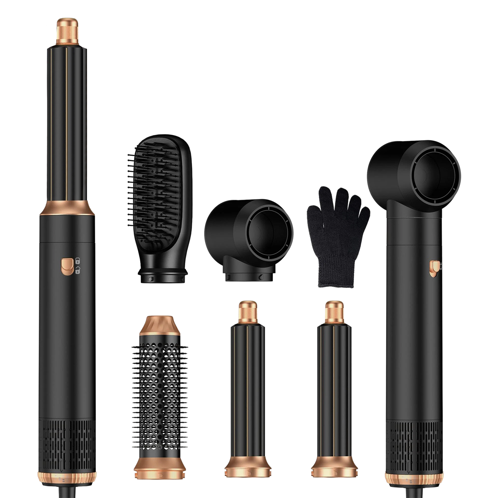 Schwarz Bronze 5-in-1 Ionen Haarpinsel 3 Temperaturstufen Schnelltrocknen Locken multifunktionales Frisiergerät