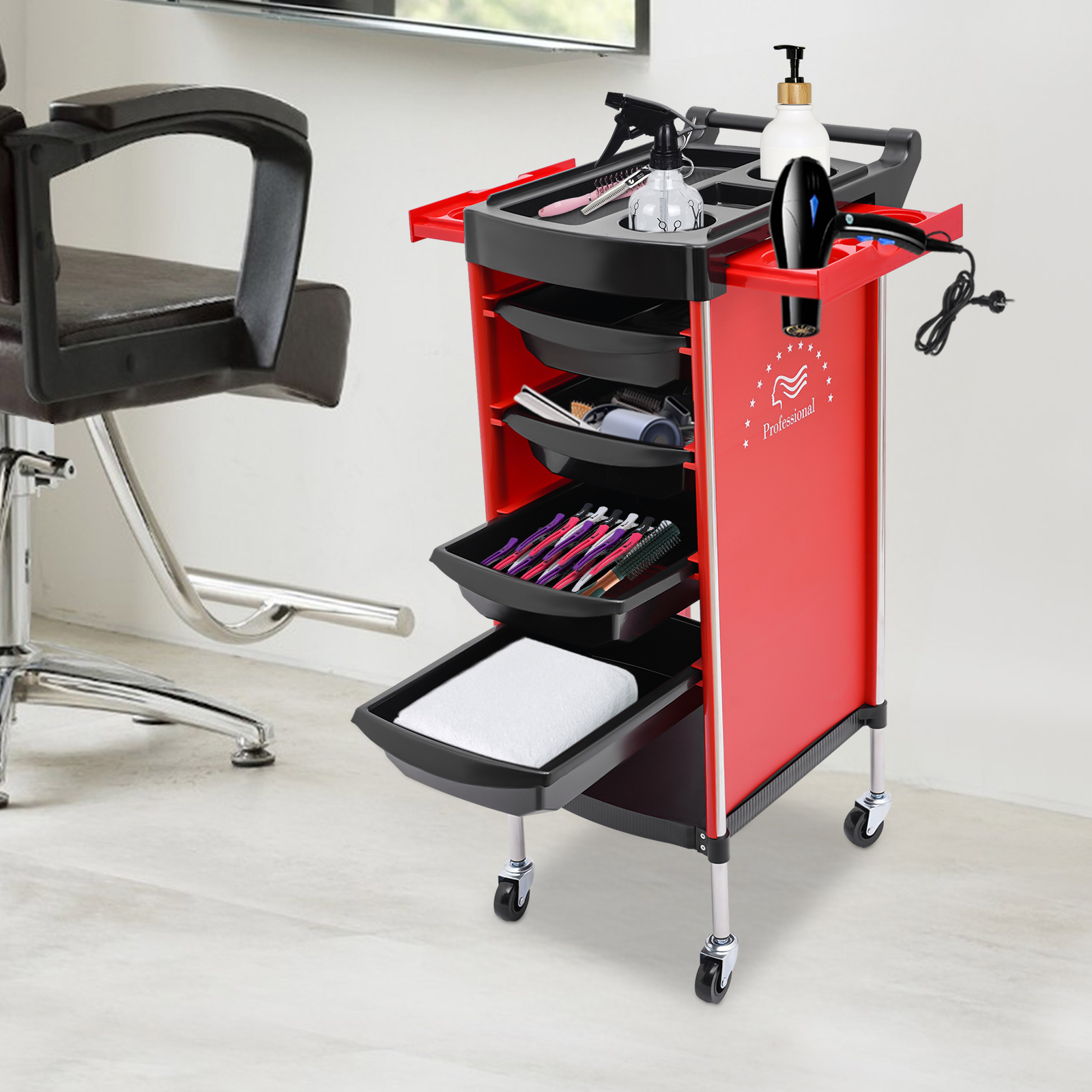 CNCEST Salonwagen, 6-stufiger Schubladen-Multifunktions-Salonwagen, Friseurregal mit Rädern CNCEST Salonwagen, 6-stufiger Schubladen-Multifunktions-Salonwagen, Friseurregal mit Rädern