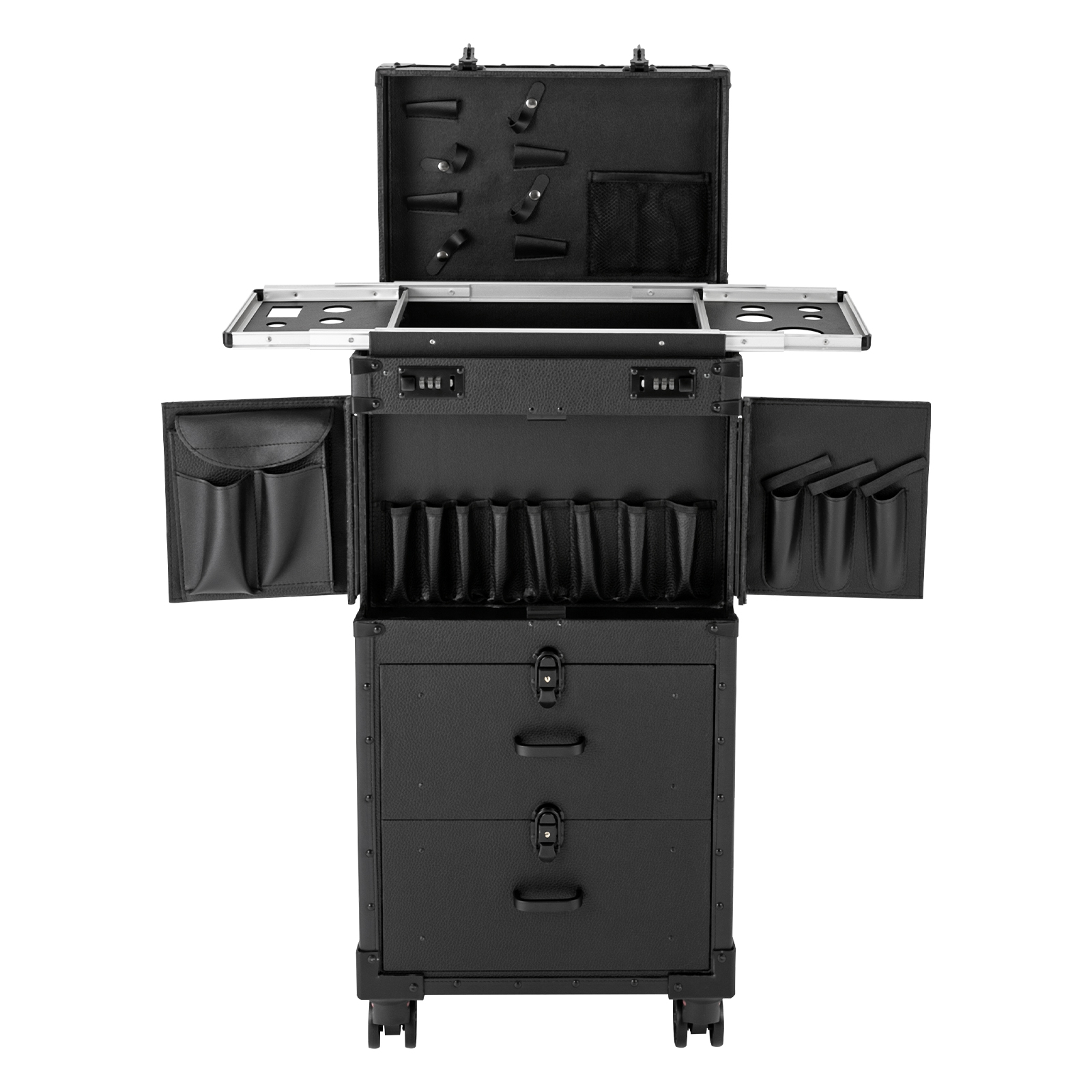 Make-up-Rollkoffer, großer Kosmetiktrolley, Roll-Make-up-Koffer, geeignet für professionelle Visagisten und Nageltechniker, Schwarz Make-up-Rollkoffer, großer Kosmetiktrolley, Roll-Make-up-Koffer, geeignet für professionelle Visagisten und Nageltechniker, Schwarz