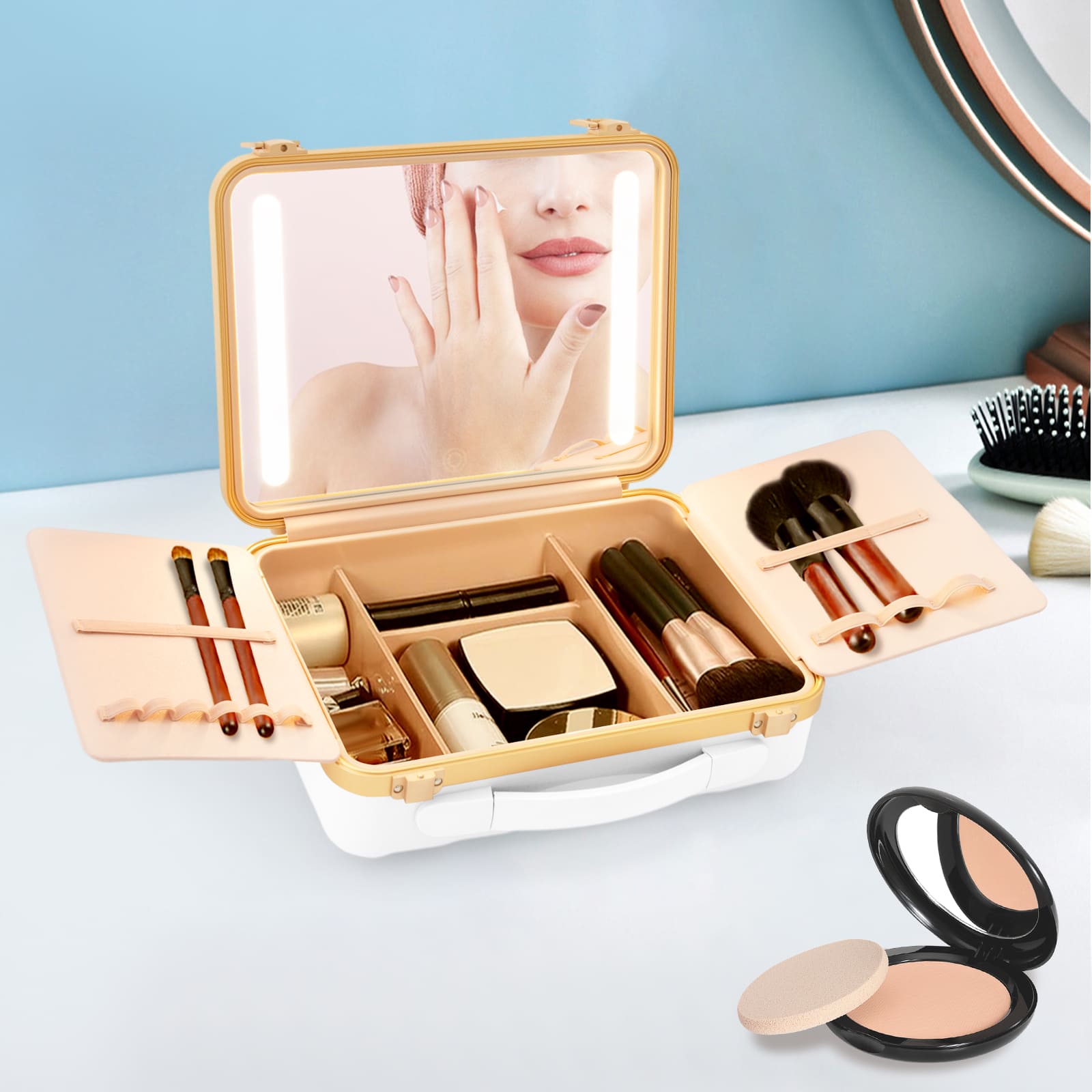 Reise-Make-up-Koffer mit LED-Spiegel