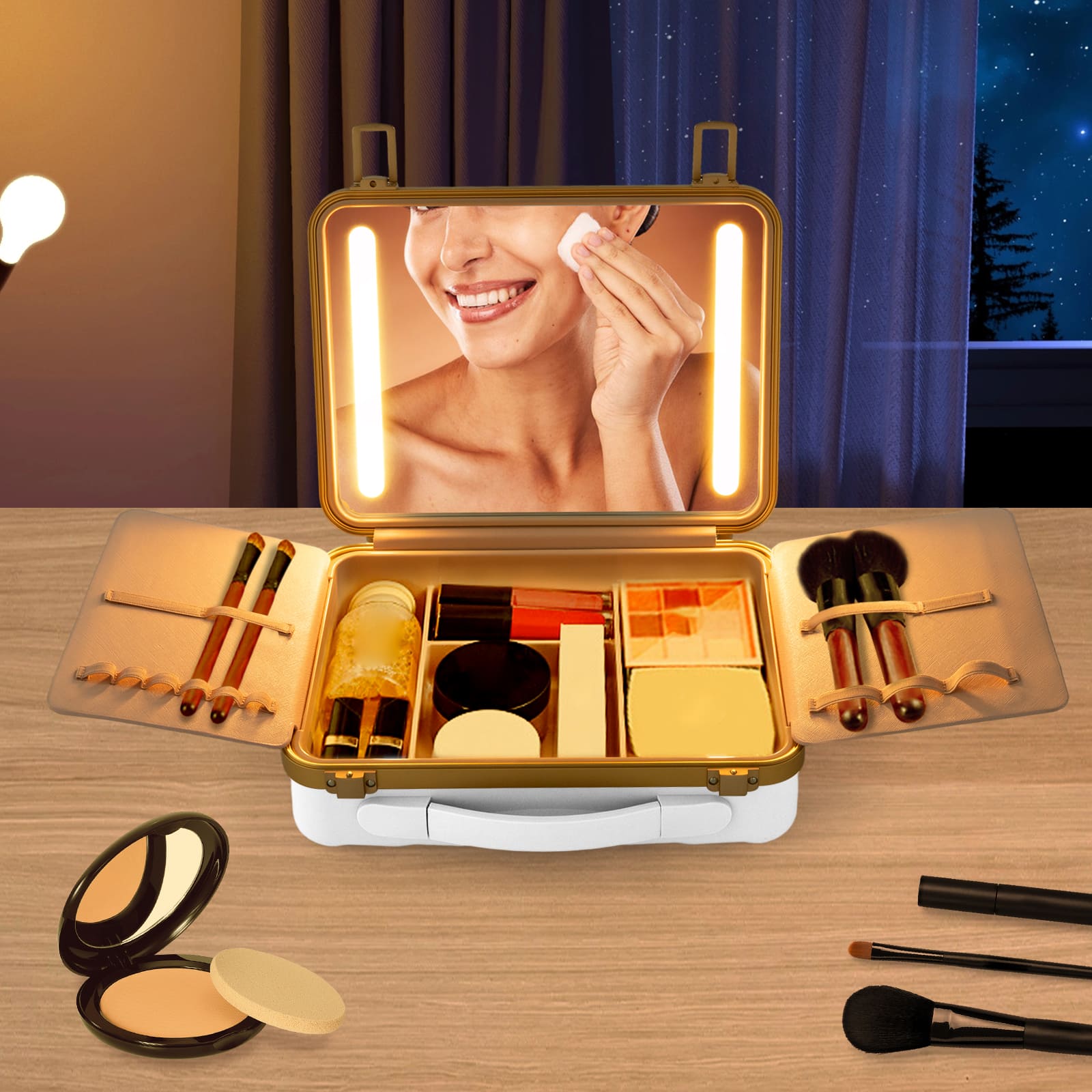 Reise-Make-up-Koffer mit LED-Spiegel