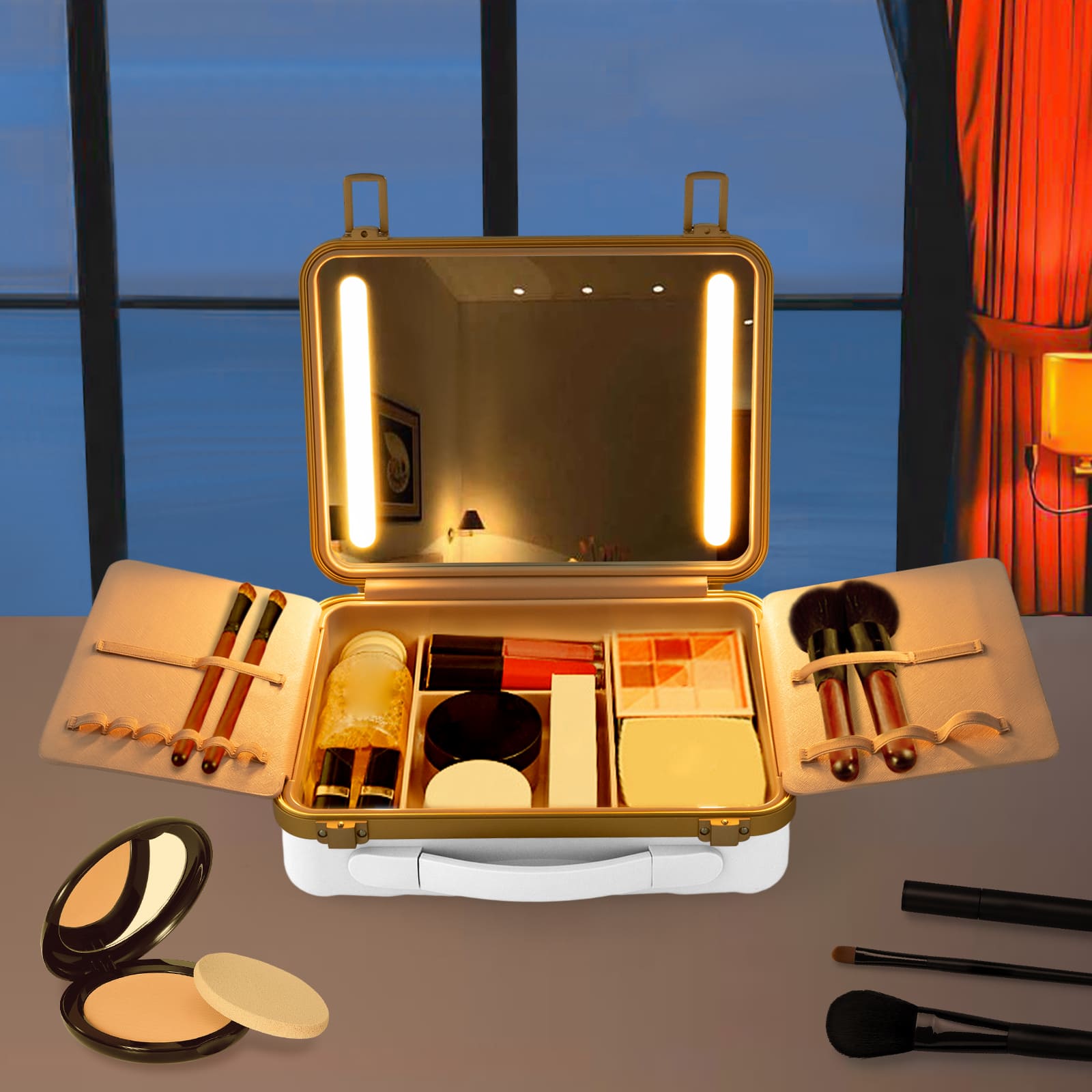 Reise-Make-up-Koffer mit LED-Spiegel