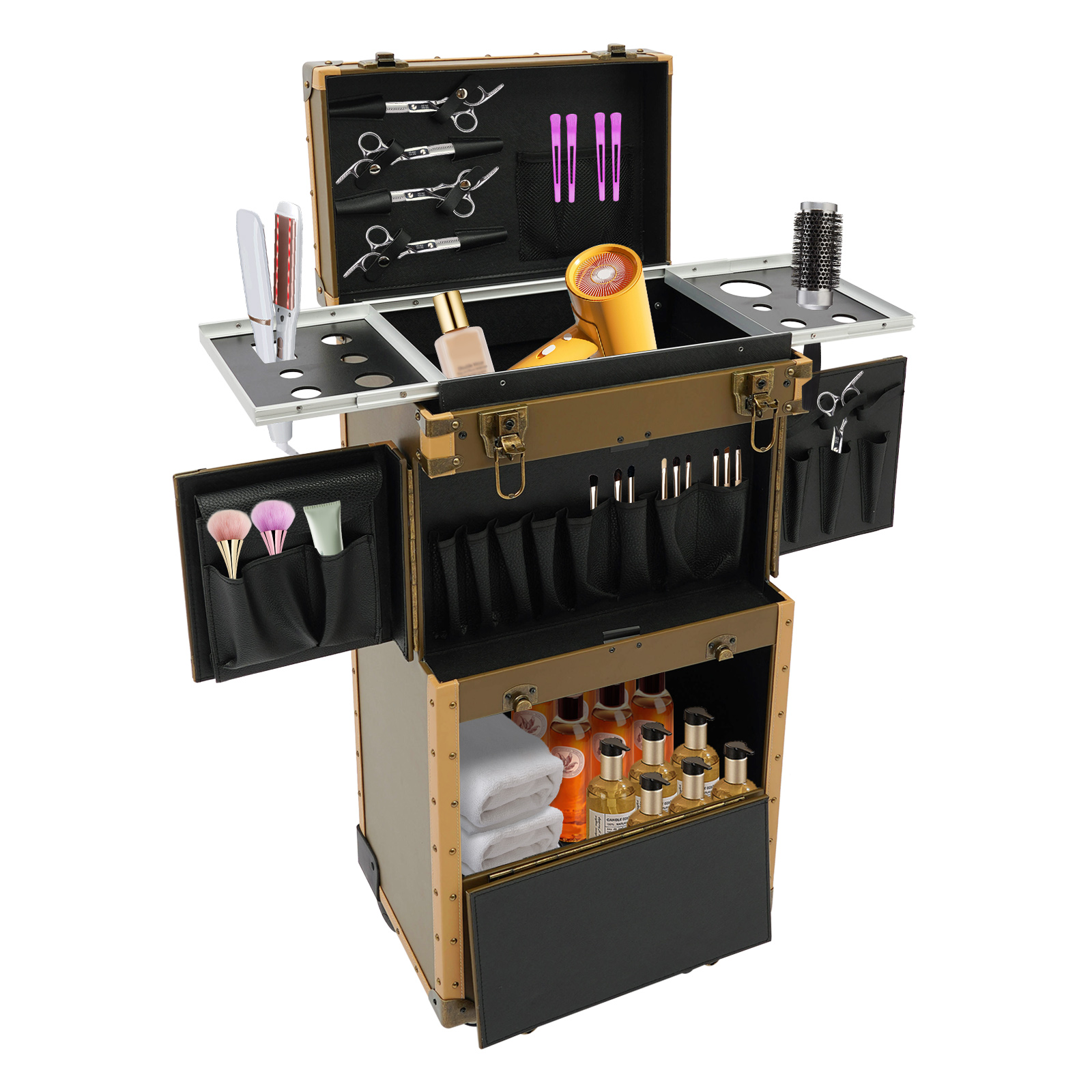 38 * 25 * 82cm Kosmetikkoffer Trolley, Make-Up Etuis Friseurwagen Stylist Schönheit Salon Gepäck Reise Veranstalter Werkzeug Box