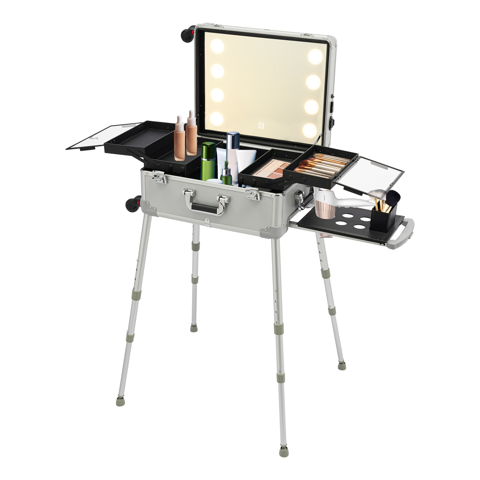CNCEST Makeup Zug Koffer mit LED-Licht Reise Kosmetik Organizer