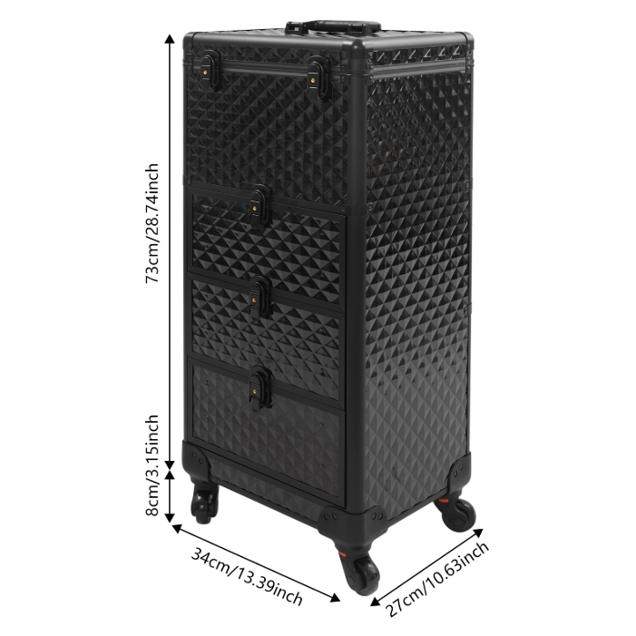 Aufbewahrungsbox für Maskenbildner mit Schublade, Make-up-Rollerbox - Black Water Cube
