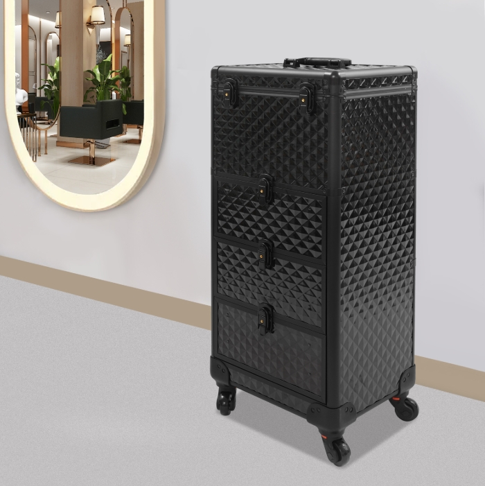 Aufbewahrungsbox für Maskenbildner mit Schublade, Make-up-Rollerbox - Black Water Cube