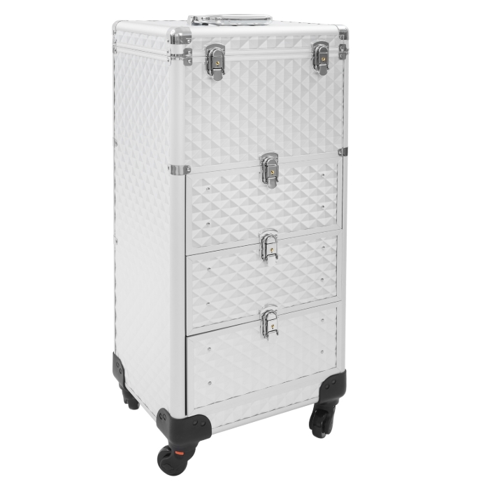 Aufbewahrungsbox für Maskenbildner mit Schublade, Make-up-Rollerbox - Silver Water Cube