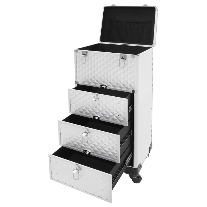 Aufbewahrungsbox für Maskenbildner mit Schublade, Make-up-Rollerbox - Silver Water Cube