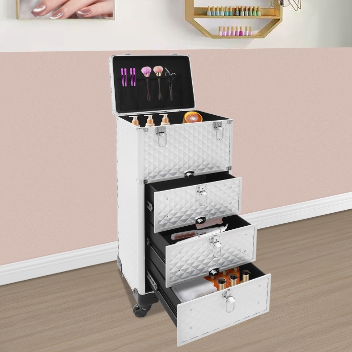 Aufbewahrungsbox für Maskenbildner mit Schublade, Make-up-Rollerbox - Silver Water Cube