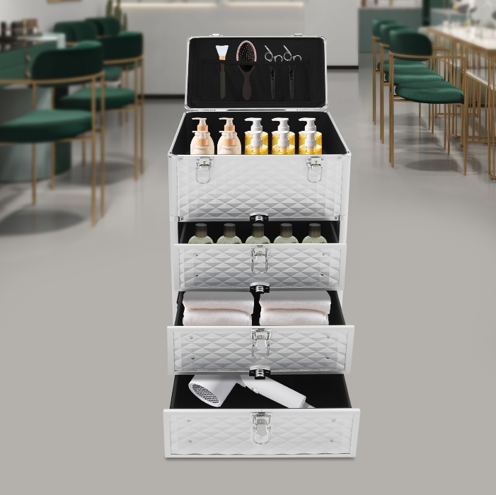 Aufbewahrungsbox für Maskenbildner mit Schublade, Make-up-Rollerbox - Silver Water Cube