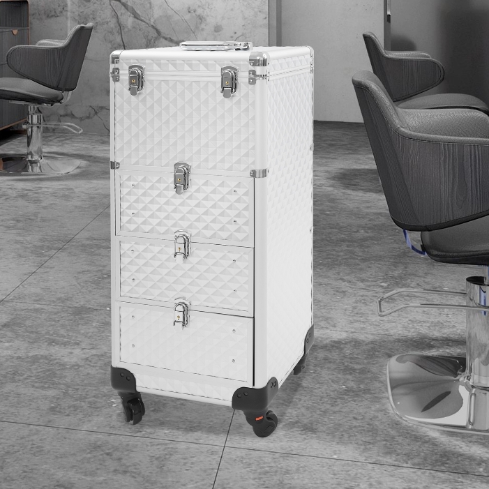 Aufbewahrungsbox für Maskenbildner mit Schublade, Make-up-Rollerbox - Silver Water Cube