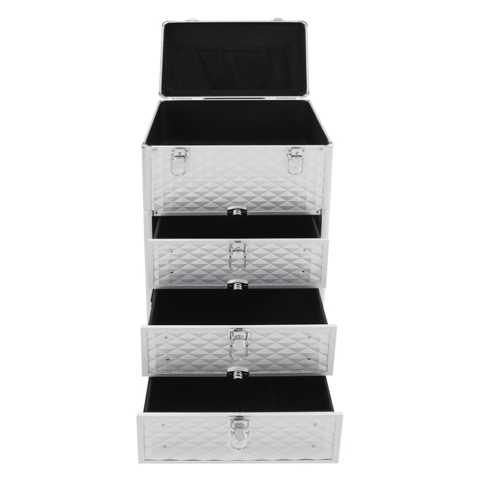 Aufbewahrungsbox für Maskenbildner mit Schublade, Make-up-Rollerbox - Silver Water Cube