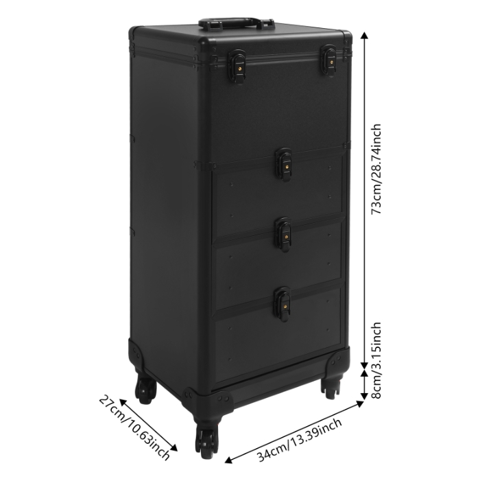 Make-up-Artist-Aufbewahrungsbox im Schubladenstil, Roll-Make-up-Box - schwarz glänzend