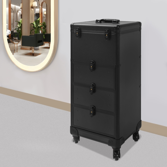 Make-up-Artist-Aufbewahrungsbox im Schubladenstil, Roll-Make-up-Box - schwarz glänzend