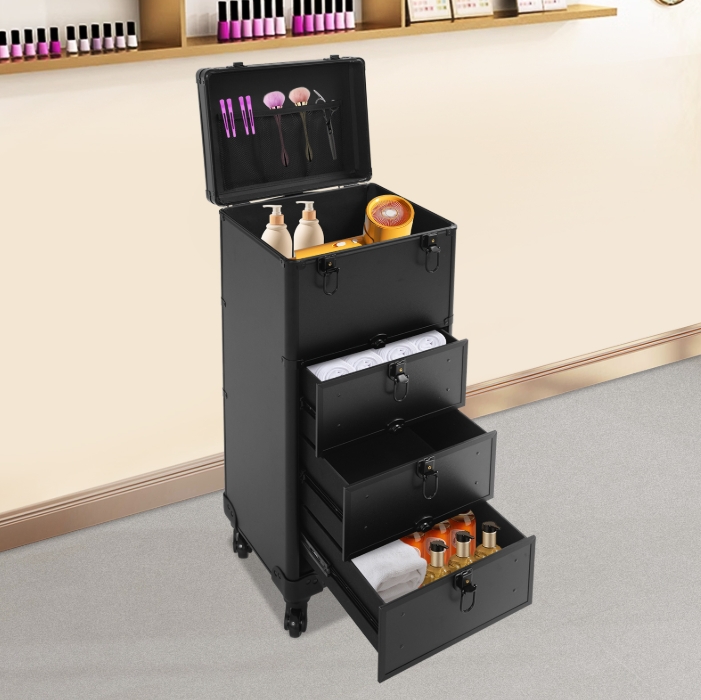 Make-up-Artist-Aufbewahrungsbox im Schubladenstil, Roll-Make-up-Box - schwarz glänzend