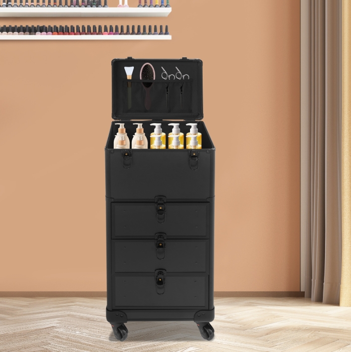Make-up-Artist-Aufbewahrungsbox im Schubladenstil, Roll-Make-up-Box - schwarz glänzend