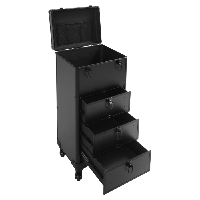 Make-up-Artist-Aufbewahrungsbox im Schubladenstil, Roll-Make-up-Box - schwarz glänzend