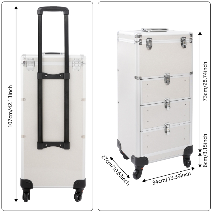 Make-up-Artist-Aufbewahrungsbox im Schubladen-Stil, Roll-Make-up-Box - Silber glänzend