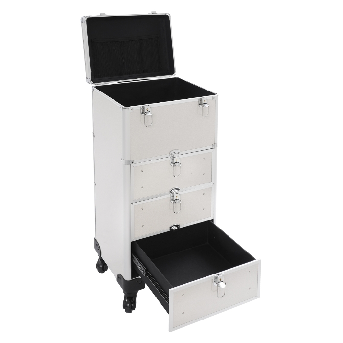 Make-up-Artist-Aufbewahrungsbox im Schubladen-Stil, Roll-Make-up-Box - Silber glänzend