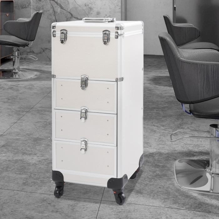 Make-up-Artist-Aufbewahrungsbox im Schubladen-Stil, Roll-Make-up-Box - Silber glänzend