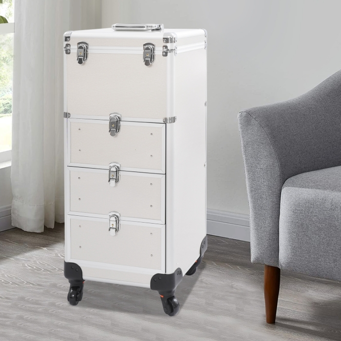 Make-up-Artist-Aufbewahrungsbox im Schubladen-Stil, Roll-Make-up-Box - Silber glänzend